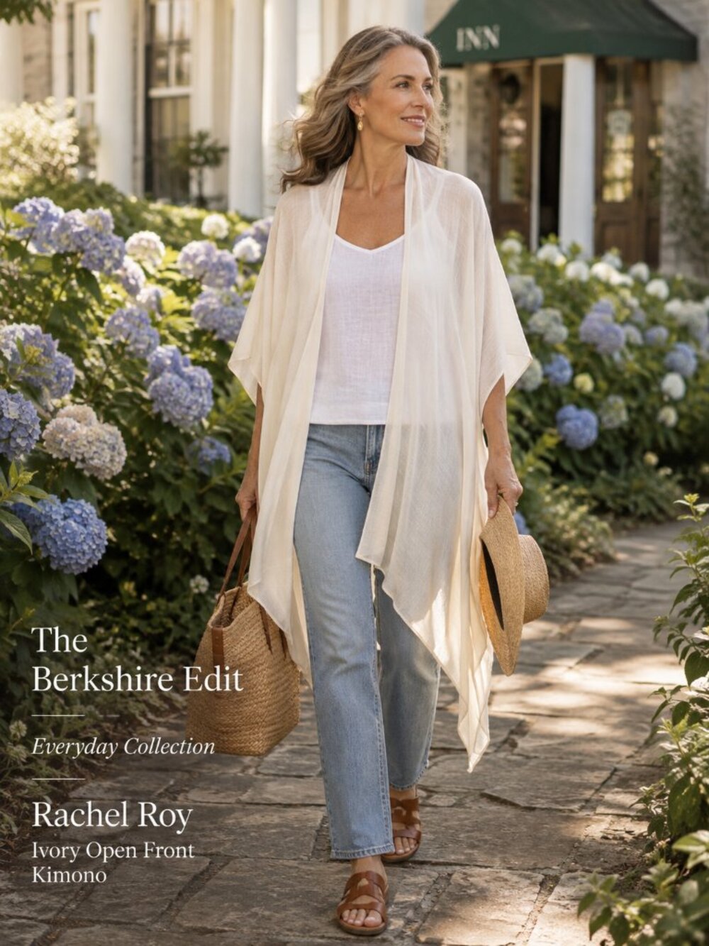 Rachel Roy Ivory Open Front Viscose Kimono Ruana Drape Cardigan OS